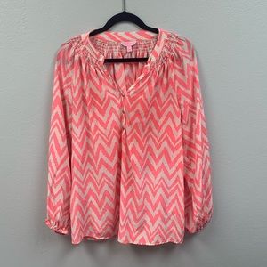 Lilly Pulitzer Large Elsa Blouse Pink Chevron